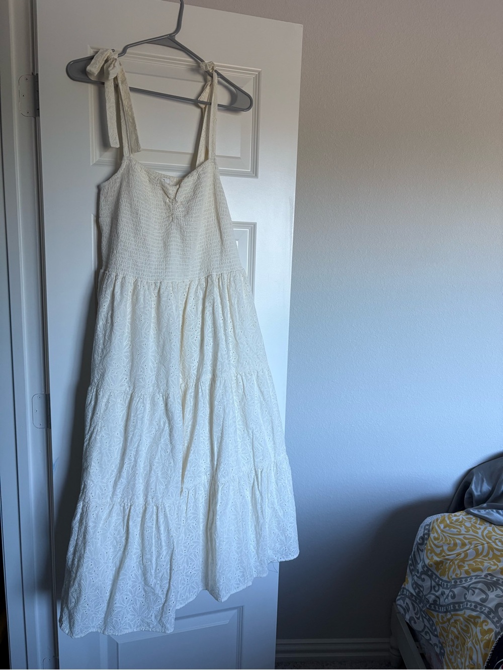 Madewell Cream Eyelet Tiered Maxi Dress with Tie Straps